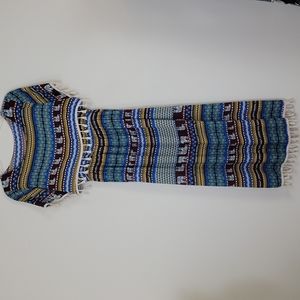 Unbranded Artsy Boho Hippie Elephant Print Midi Length  Dress W/ Tassles  S